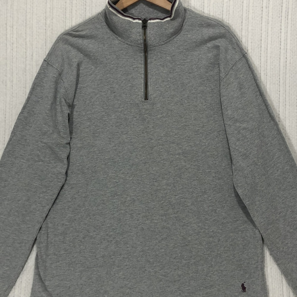 Polo Ralph Lauren Sleepwear Mens Large Gray 1/4 Zip Cotton Pullover Shirt L